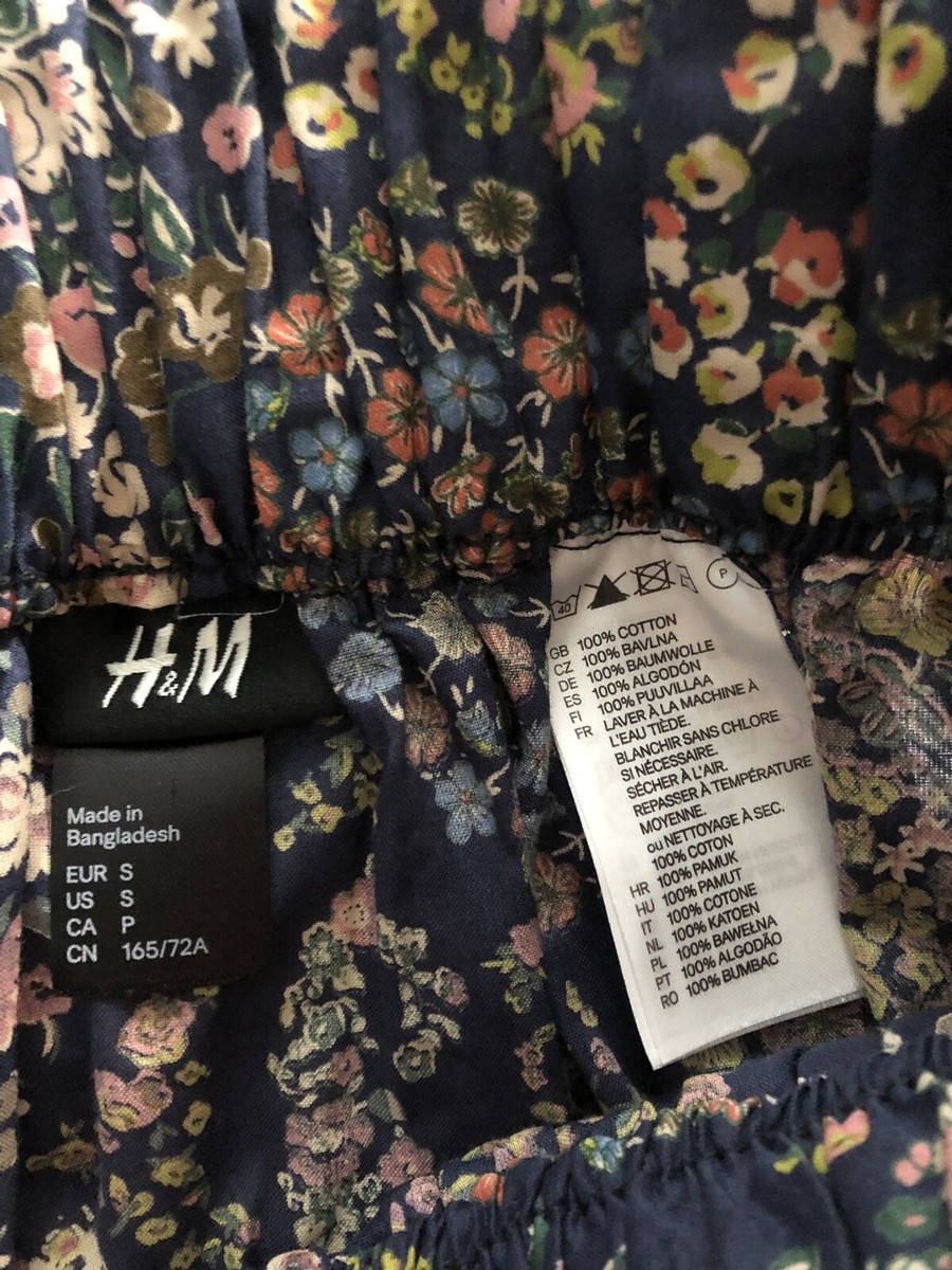 Jupe Fleurie H&M Taille S - Taille élastiquée Bleue - Occasion Très Bon état (EUC)