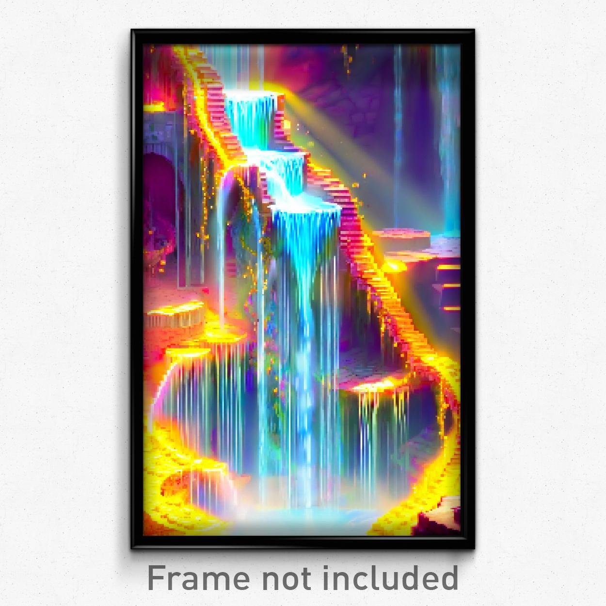 8-Bit Psychedelic Pixel Art Poster - Elaborate Cascade Trippy Gamer Print