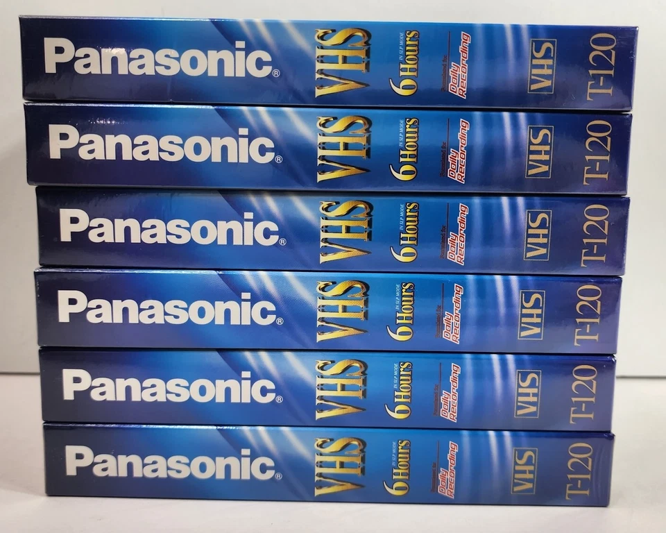 Lote de 6 cintas VHS en blanco Panasonic T-120 (NV-T120CAA) - 6 horas - nuevas/selladas Foto 2 de 4