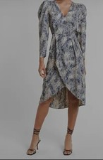 Express Printed Puff Sleeve Midi Dress, Blue and White, New With Tags