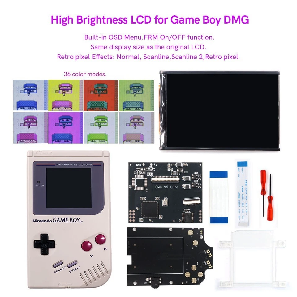 GB DMG V5 Pro OSD Menu Full Size RIPS Backlight LCD For GameBoy DMG Console - Image 2 of 4