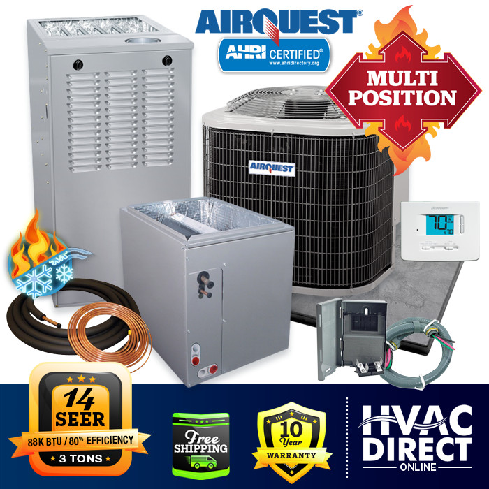 3 Ton AirQuest-Heil by Carrier 14 SEER 80% 88K BTU Gas Furnace u0026 AC System  w/Kit | Inox Wind