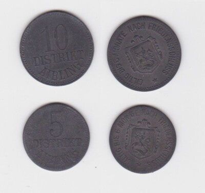5 and 10 penny zinc coins emergency money district Aibling around 1917 (161420)