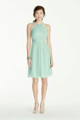 David's Bridal Bridesmaid Prom Graduation U-Neck Mint Tulle Short Dress  Size 0 | eBay
