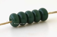 5 DARK FOREST GREEN  Lampwork Spacer Beads Glossy Matte Glass Handmade Donut