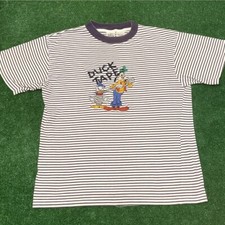 VTG 90s Disney Donald Duck Goofy Duck Tape Vintage Embroidered Striped Shirt M