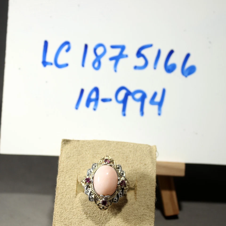 PINK OPAL-GARNET-VICTORIAN STYLE-SZ 7 RING-14k YG & PLAT PLATED OVER STER SILVER - Image 4 of 4