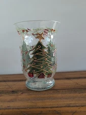 Celebrations 6" Hurricane Crackled Glass Painted Christmas Tree Candle Holder 