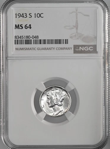 1943-S  10C  MERCURY SILVER DIME  "SAN FRANCISCO MINT"  NGC MS64 #8345180-048
