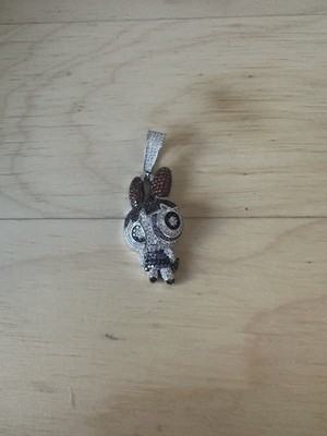 925 SOLID Sterling Silver Power Puff Girl Cubic Zirconia Blinged Out Pendant