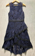 Eliza J Navy Blue w/Black Trim Lace HiLo Dress Size 6