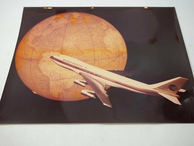 Vintage Continetal Airlines 747 Plane over Globe color Photo 8 x 10''