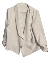 Womens White Cropped Blazer, 3/4 Sleeves, Ope...