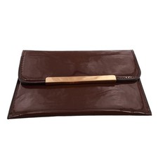 Vintage 70's Brown Patent Clutch Bag Gold Bar Accent Evening Purse