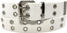 Double Grommet Canvas Punk Web Eyelet Belt for L: waist size 36" 40" White
