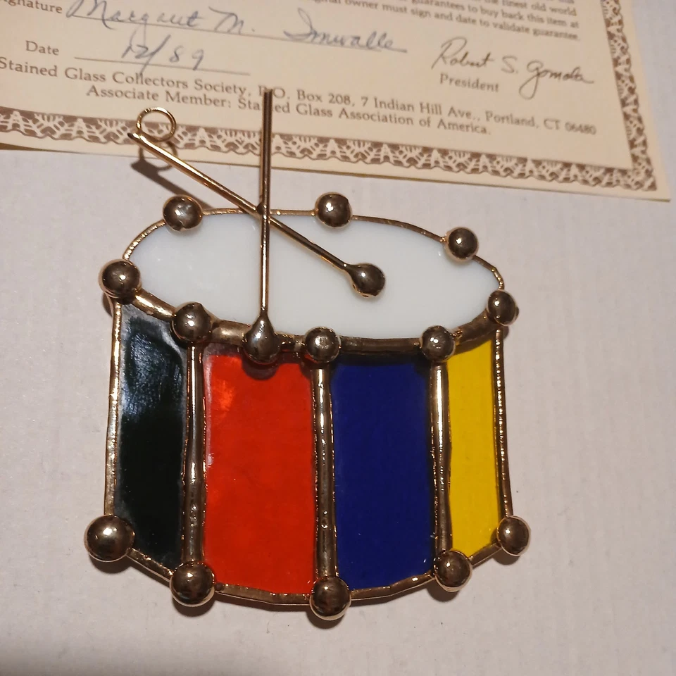 RARO Tambor de Juguete Tiffany De Colección Vitral Atrapasol con Certificado 1989 Foto 2 de 4