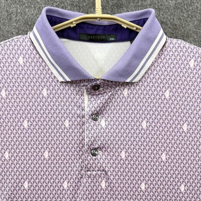 Greyson Polo Shirt Mens XXL Violet White Geometric Performance Short Sleeve Golf