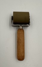 Vintage Rubber Brayer Roller Wood Handle Printmaking Glue Roller Tool