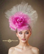 Hot Pink Kentucky Derby Fascinator Bridal Fuchsia Silk Rose Flower Royal Ascot