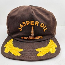Vintage USA MADE Jasper Oil Scrambled Eggs Puffy Print Trucker Hat Snapback Cap