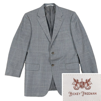 Hickey Freeman Silk Wool Sports Coat Blazer 40R, Grey Herringbone Plaid, Recent
