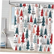 Christmas Shower Curtain, Christmas Tree Shower Curtain Set, Winter Red Blue