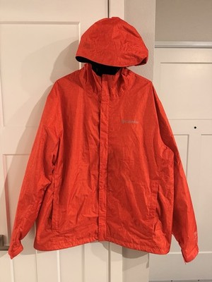 Columbia Jacket Mens XL Orange Omni-Tech Hooded Waterproof Windbreaker Nylon