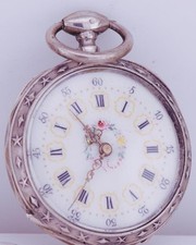 Antique Pocket Watch French Hand Engraved Silver Case Fancy Dial-Key Wind c1870