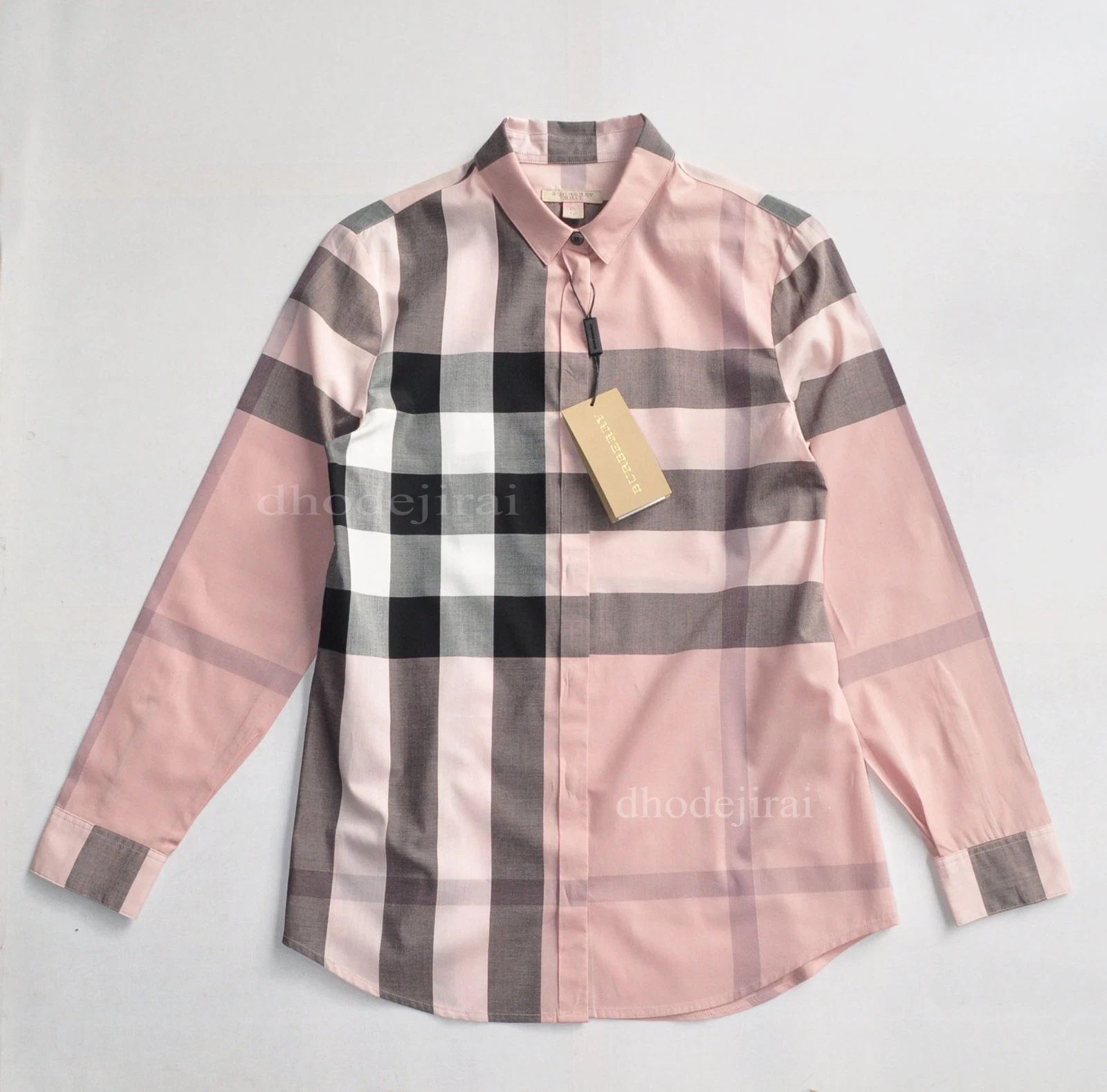 Burberry — Authentic Brand New Tags BURBERRY Check Shirt/Blouse/Top Womens XS Antique Pink