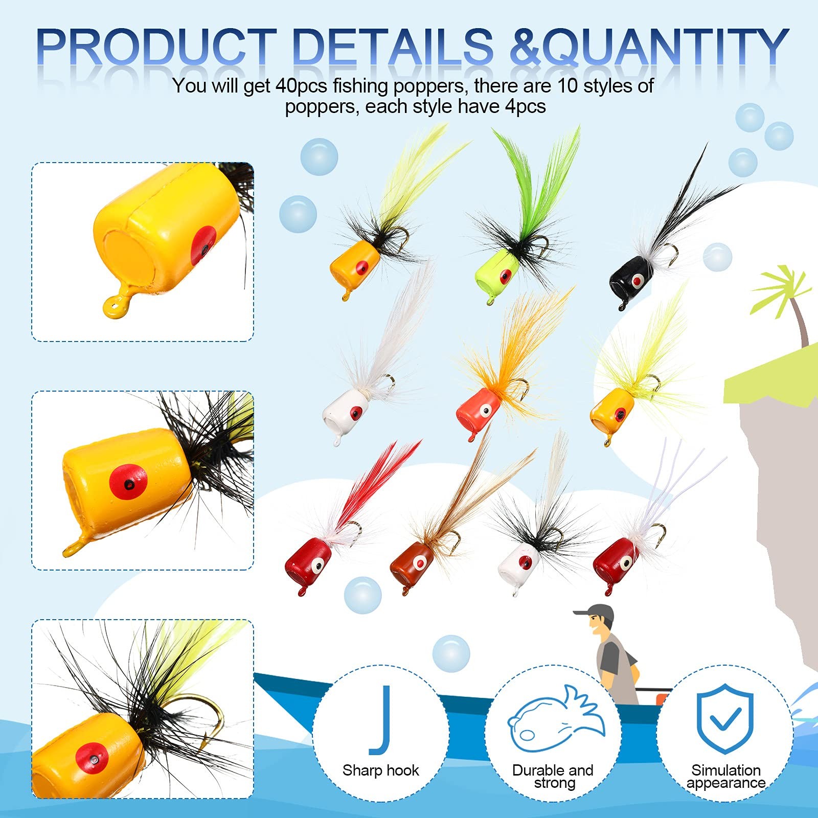 40 Pieces Fly Fishing Flies Poppers Panfish Dry Medium, Assorted  - Image 2