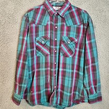 VINTAGE Dakota Five Brother Pearl Snap Western Flannel Shirt Size XL Made In USA