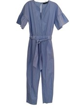 Zara Basic Light Blue Tie-Front Jumpsuit V-Neck Open Back Romper Size XS