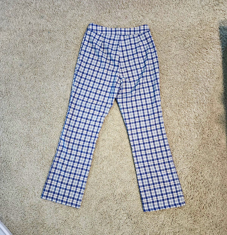Women’s Plaid Straight-Leg Dress Pants Beige/Purple Button Closure Pockets M