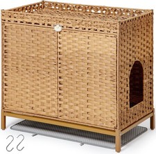 Cat Litter Box Enclosure Furniture Hidden Handwoven Rattan Litter Box W/ Mat