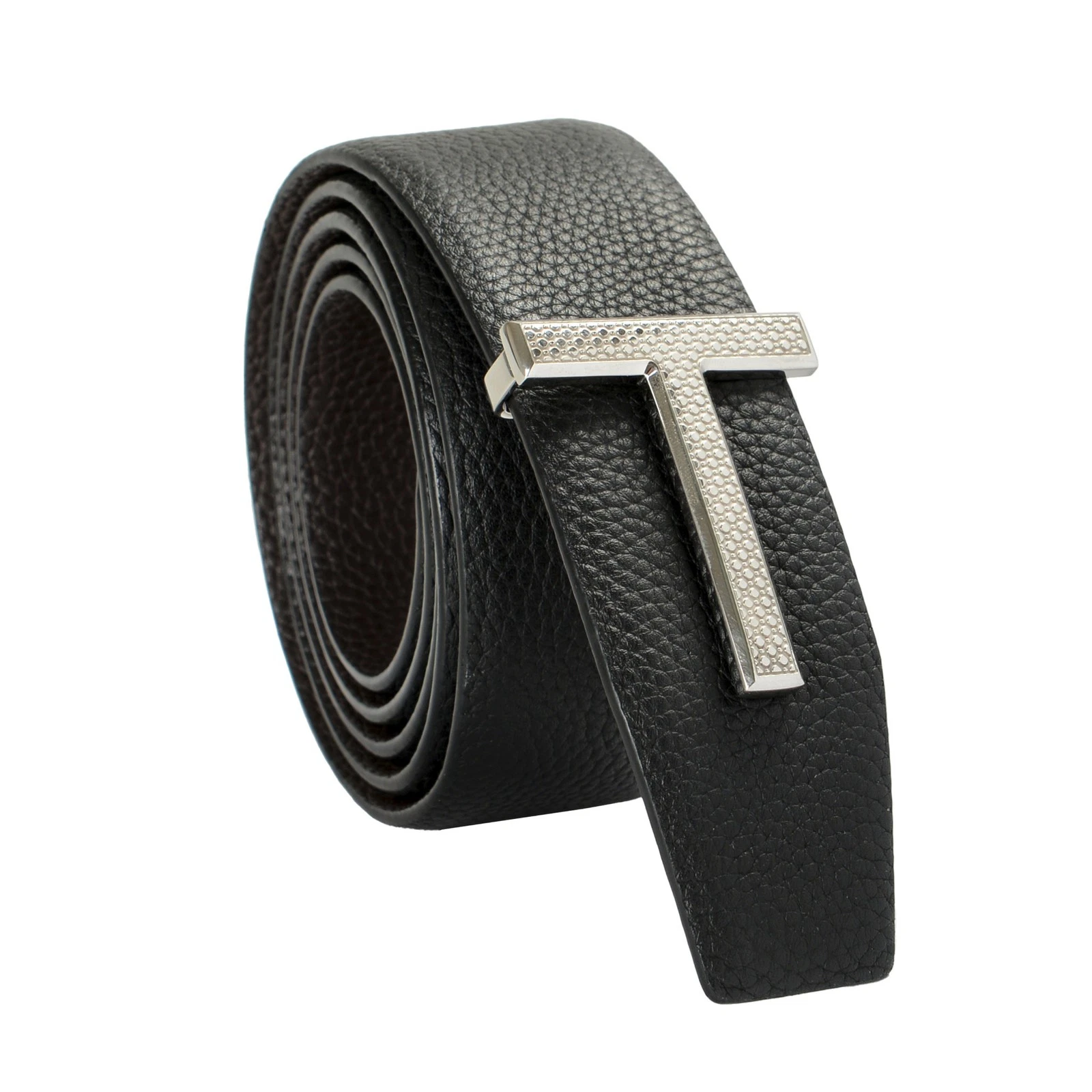 Tom Ford — Tom Ford Reversible Leather Silver Metal T-Buckle Decorated Belt US 44 IT 110