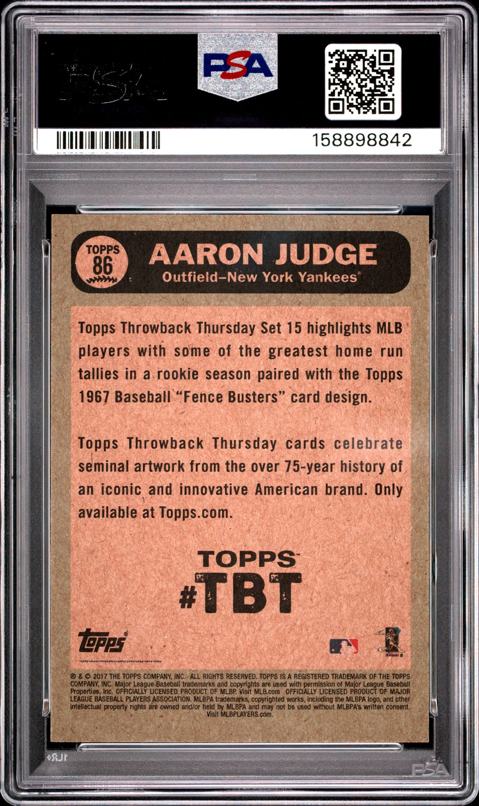 2017 TOPPS THROWBACK THURSDAY #86 AARON JUDGE ROOKIE RC PSA 10 view 2