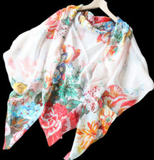 100 Silk 55" Large Square Scarf Women Shawl Wrap floral blue white red JH15