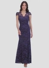 Eliza J Illusion Cap Sleeve Mermaid Gown Dress   Sz 12   $268 navy/ gold   *1739