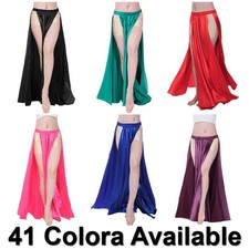Satin Panel Skirt Belly Dance Tribal Side Slit Costume Jupe Flamenco Women Petal