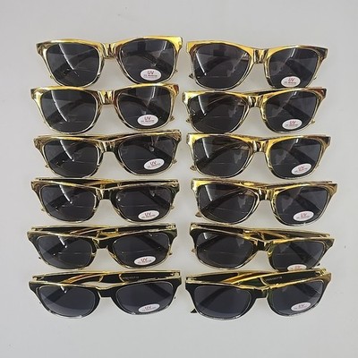 12 Pack Metallic Gold Sunglasses Bulk for Women Men Retro 90s Cheap Glasses...