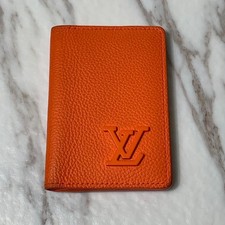 LOUIS VUITTON Orange Aerogram Leather LV Logo Pocket Organizer Wallet M81028 F/S
