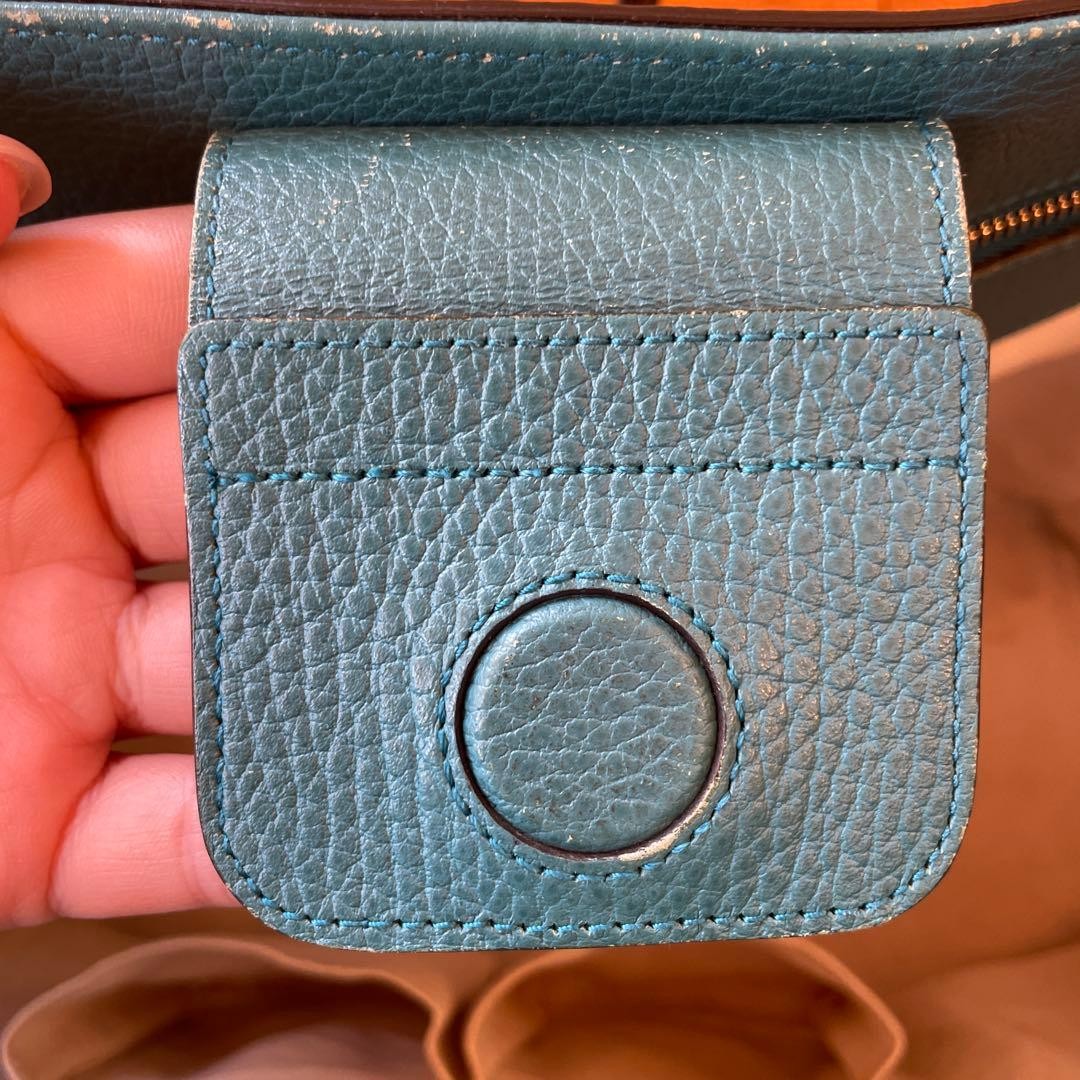 GUCCI Swing Leather Tote Bag Navy Turquoise Bi-Color Made in Italy thumbnail 4