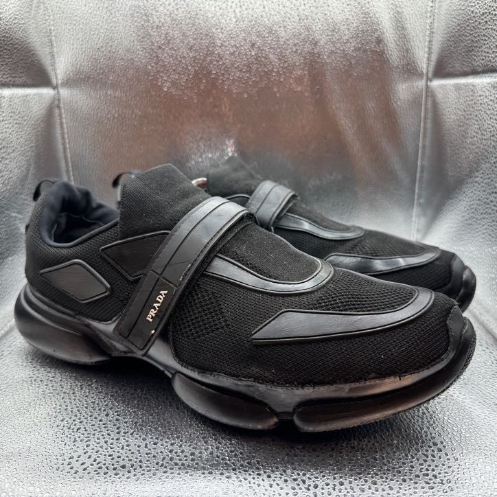 Prada Cloudbust Black Mesh Low Top Sneakers Size 11 with Buckle Strap