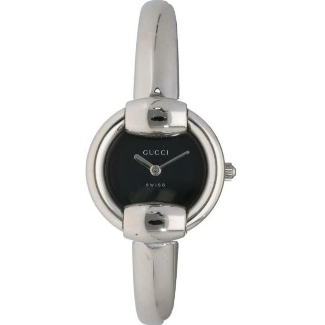 Montre femme GUCCI 1400L acier inoxydable cadran noir 2 aiguilles quartz d'occasion 