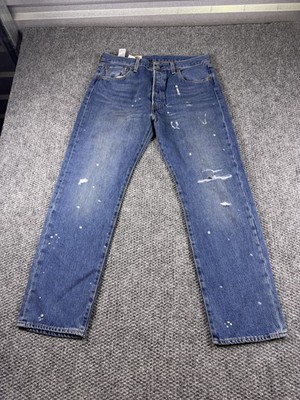Levis 501 '93 Original Jeans Mens 36x32 Blue Wash Distressed Straight Denim