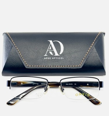 NEW ORVIS BLACKFOOT BLACK Unisex Rectangle Half Rim Eyeglasses 53-18-140 B:30