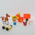Fisher Price Little People Farm Tractor Farmer Hen Chicken Horse  Figures Vtg