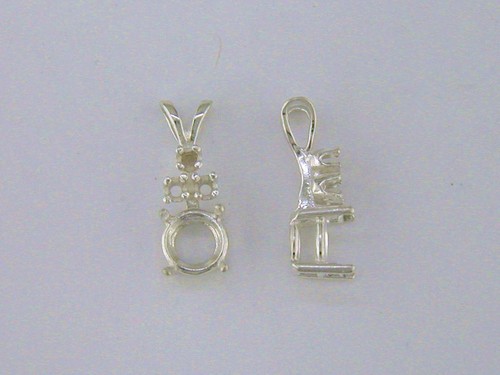 Round Triple Accent Pendant Setting Sterling Silver - Picture 3 of 10