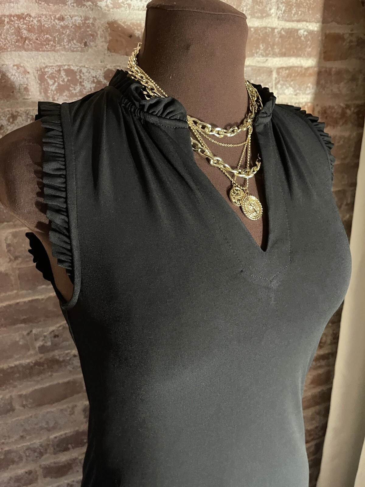 Nuovo! Abito slip Michael Kors nero senza maniche semplice lavorato a maglia stretch taglia XS