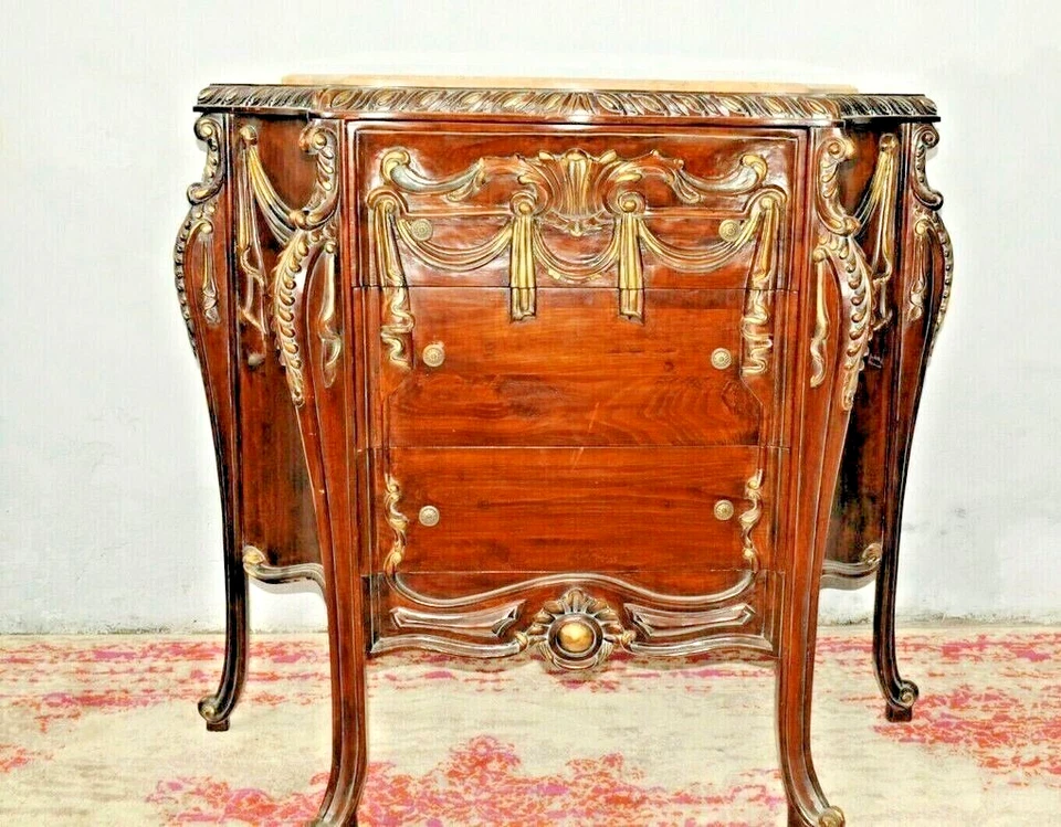 Commode style Louis XV en bois de hêtre avec finitions, marbre beige robuste. - Photo 2/3